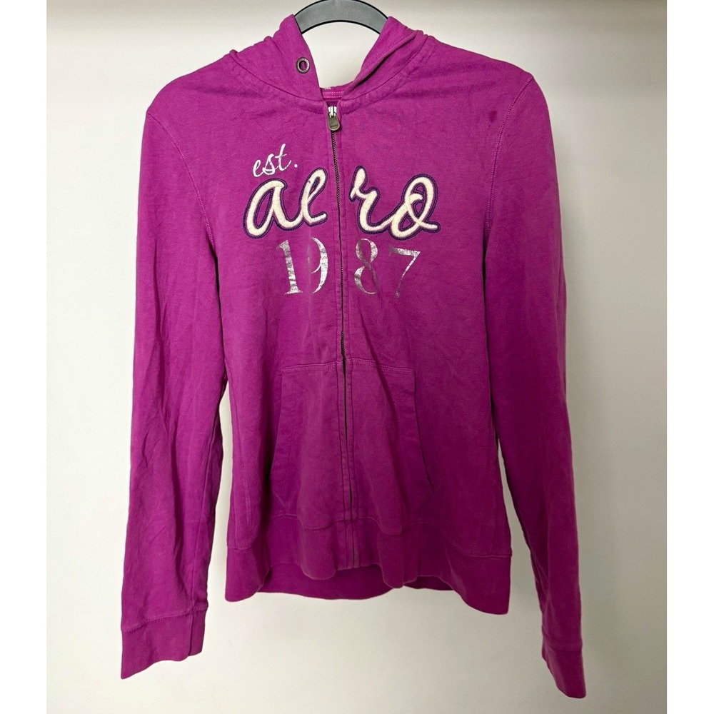 Aeropostale Full Zip Hoodie Sweatshirt Women Size XL Magenta Purple Logo Y2K